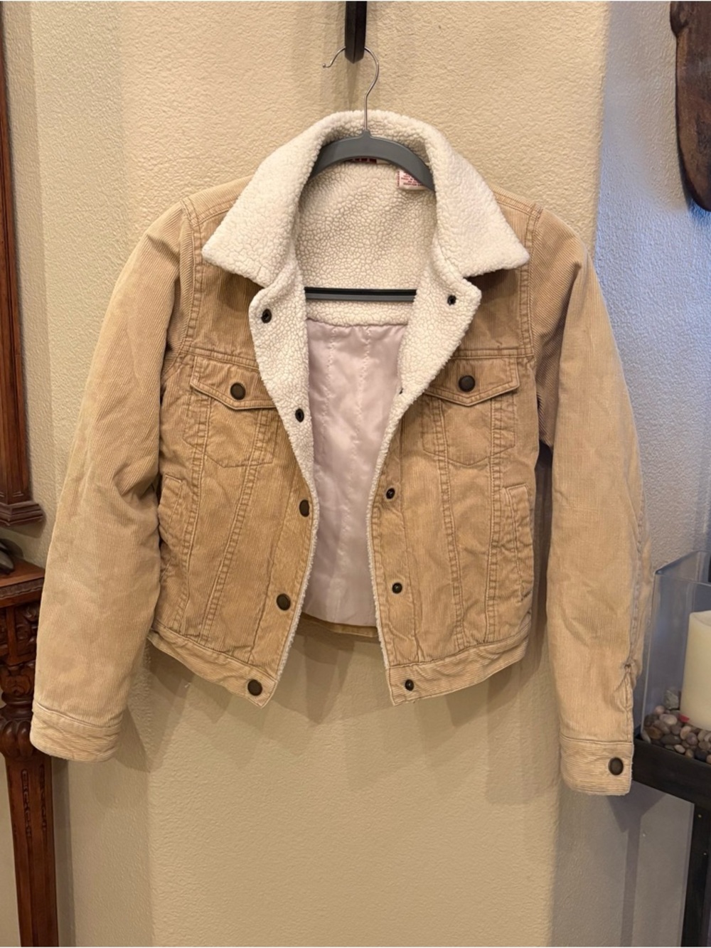 Vintage TRIXIE Light Beige Sherpa Lined Corduroy Y2K Jacket Size Small